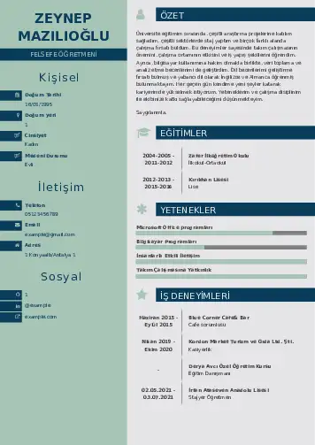 Felsefe Öğretmeni CV Örnekleri cv indir